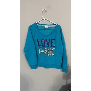PINK Victoria's Secret LOVE PINK 86 Blue Pullover Sweatshirt Women's Size Large